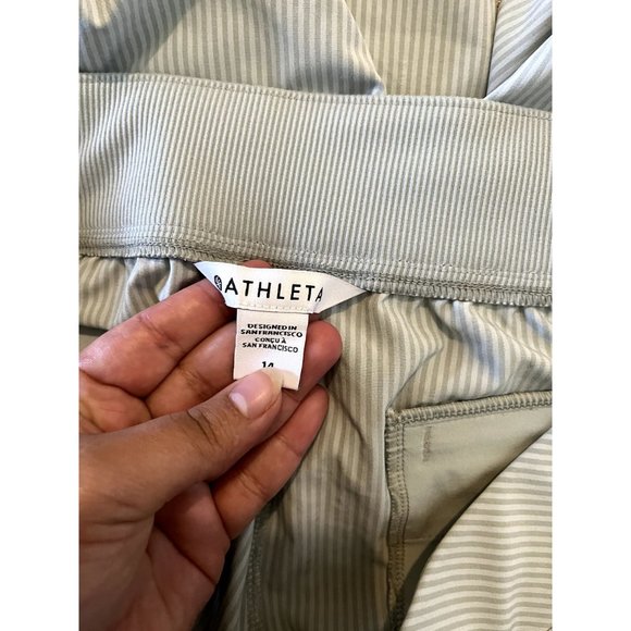 Athleta Brooklyn Textured Green City Striped Ankle Pants‎ Size 14 - Picture 5 of 7